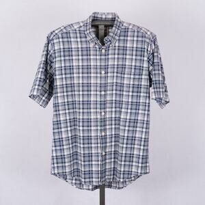 Woolrich Men's Short Sleeve Button Down Shirt Blue Plaid 100% Cotton Size MEDIUM